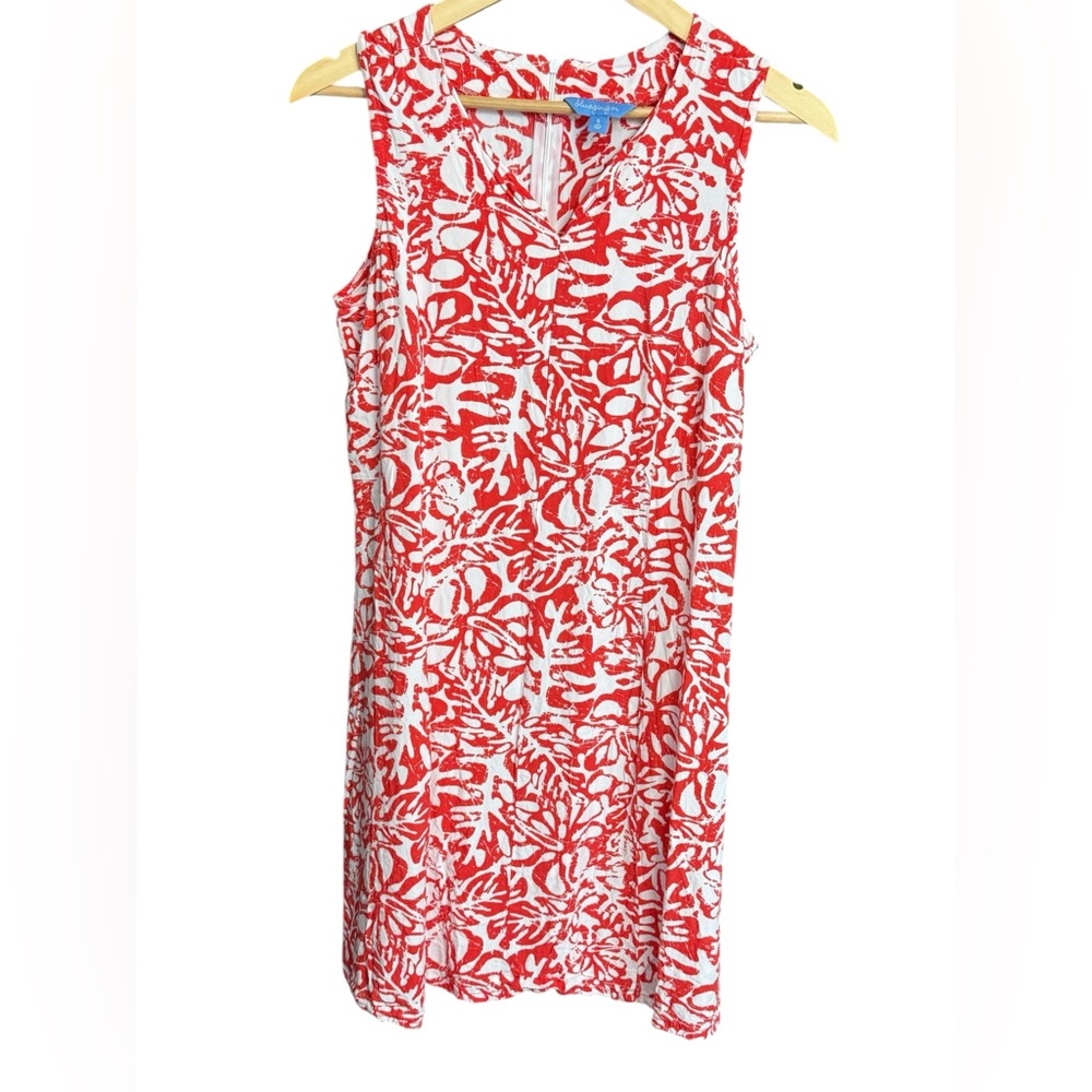 Blue Ginger Red White Floral Midi Dress Small Sleeveless Resort Vacation Summer